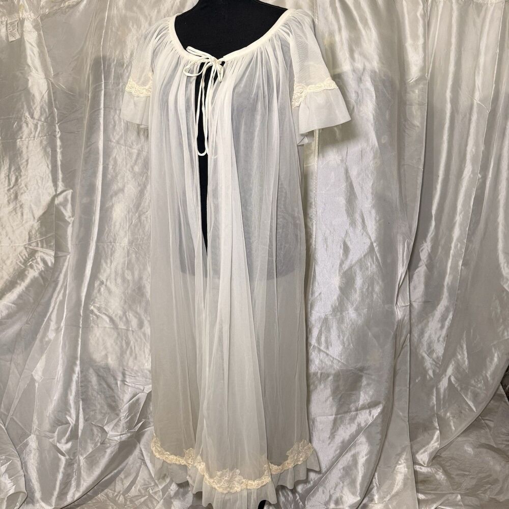 RoVel of California 60’s Pegnoir Nightgown Robe Double Sheer Nylon Chiffon Sz M